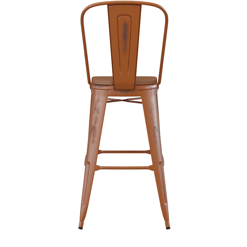 Pemberly Row All-Weather Bar Height Stool with Poly Resin Seat in Orange/Teak