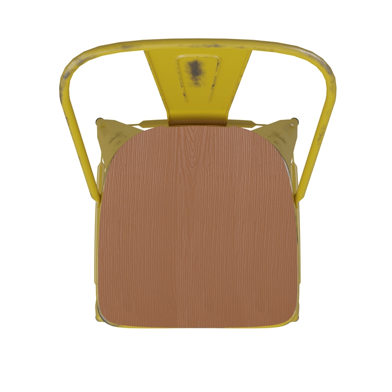 Pemberly Row All-Weather Bar Height Stool with Poly Resin Seat in Yellow/Teak