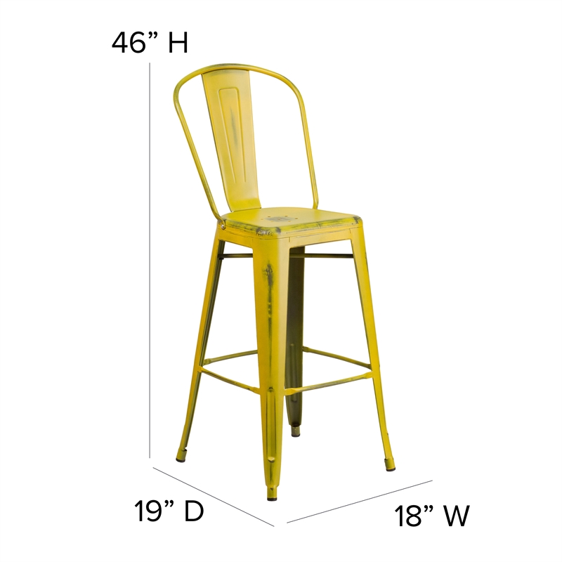 Pemberly Row All-Weather Bar Height Stool with Poly Resin Seat in Yellow/Teak