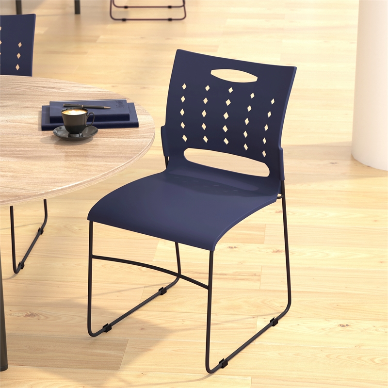Pemberly Row 881 lb. Capacity Sled Base Stack Chair with Carry Handle in Navy