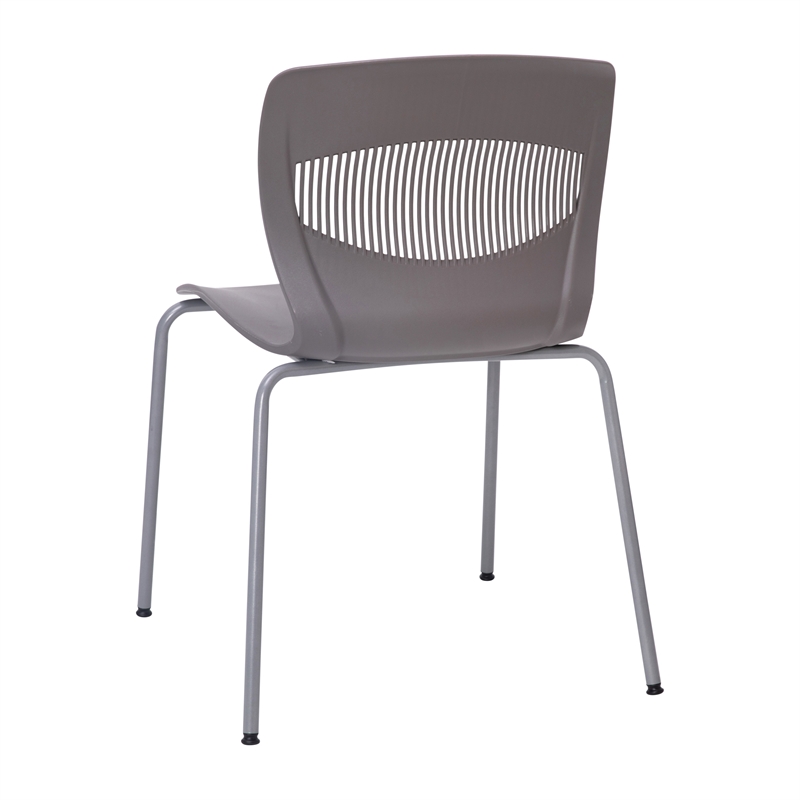 Pemberly Row 770 LB. Capacity Plastic Stack Chair with Lumbar Support in Gray
