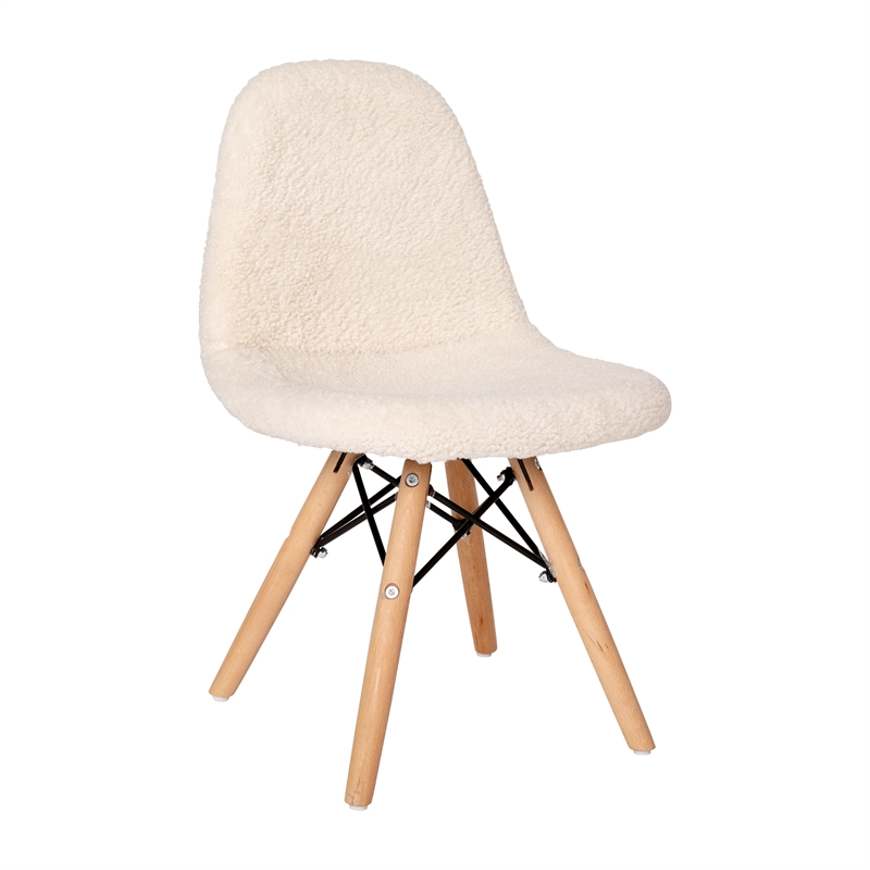 Pemberly Row Kids Armless Faux Shearling Chair with Beechwood Legs in Off White