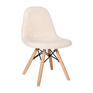 Pemberly Row Kids Armless Faux Shearling Chair with Beechwood Legs in Off White