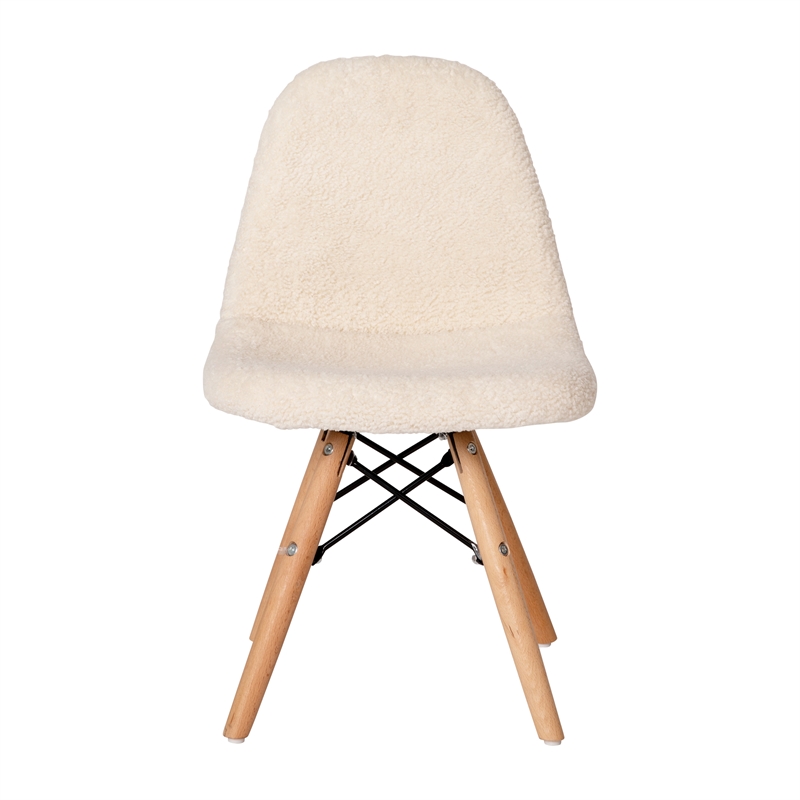Pemberly Row Kids Armless Faux Shearling Chair with Beechwood Legs in Off White