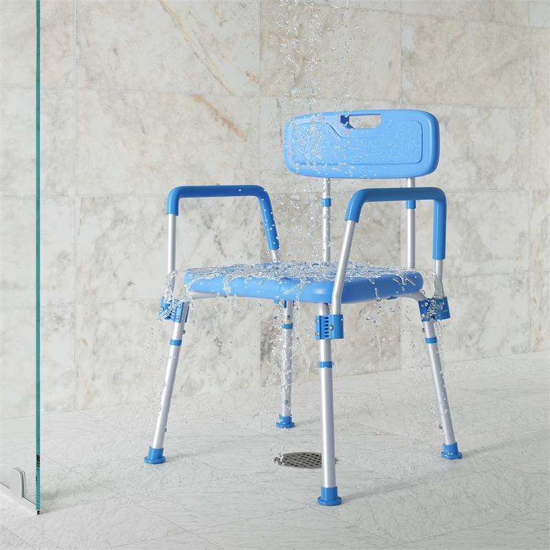 Pemberly Row Adjustable Bath and Shower Chair with Adjustable Back in Blue