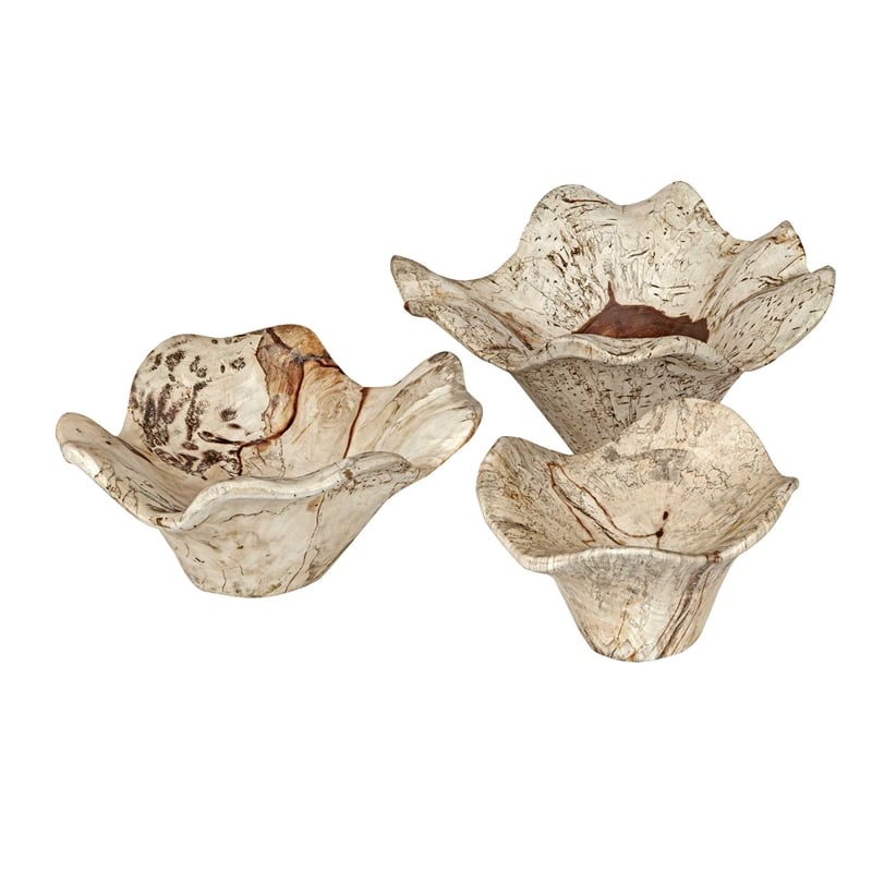 Pemberly Row Bleached Tamarind Wood Wall Decor in Brown (Set of 3)