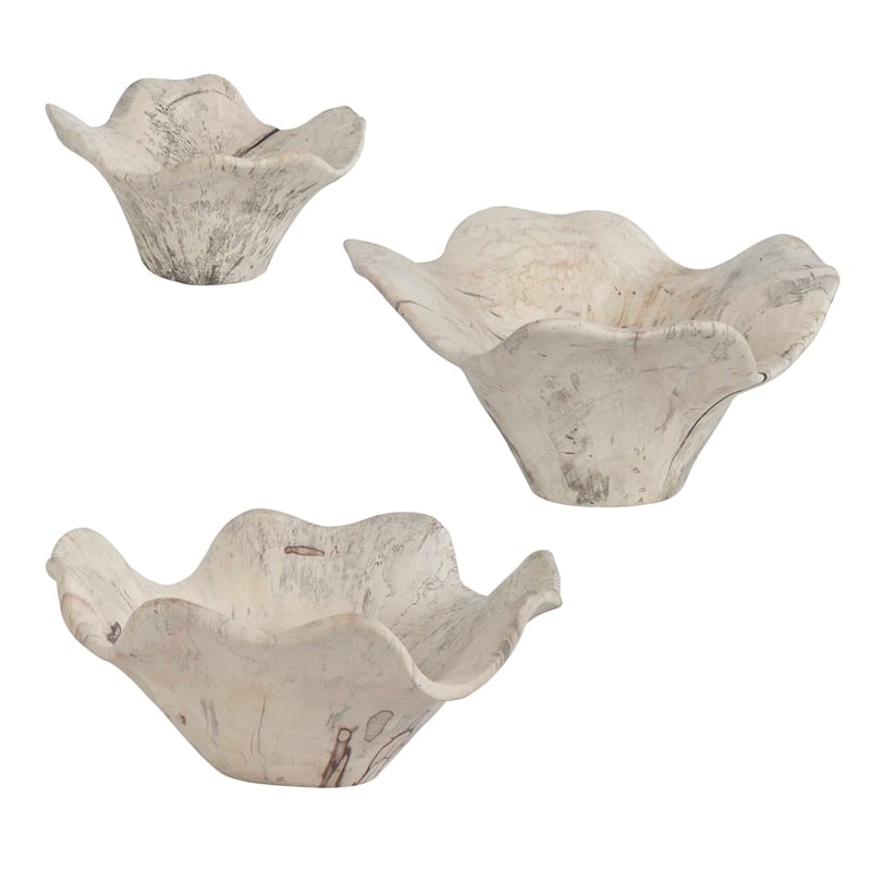 Pemberly Row Bleached Tamarind Wood Wall Decor in Brown (Set of 3)