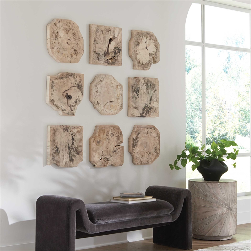 Pemberly Row Natural Tamarind Wood Bleached Wall Decor in Brown (Set of 9)