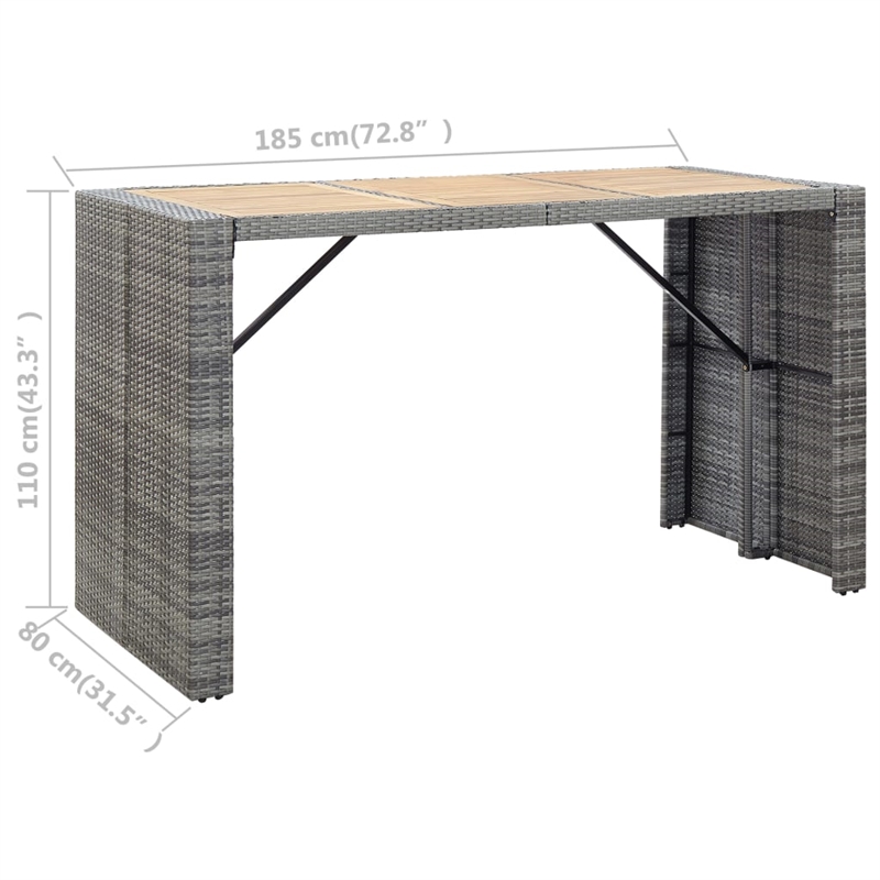 Pemberly Row 7 Piece Solid Acacia Wood Bar Set in Gray/Anthracite