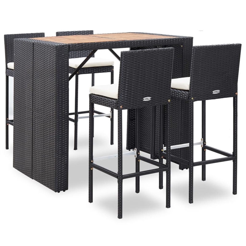 Pemberly Row 5 Piece Solid Acacia Wood Small Bar Set in Black/Cream