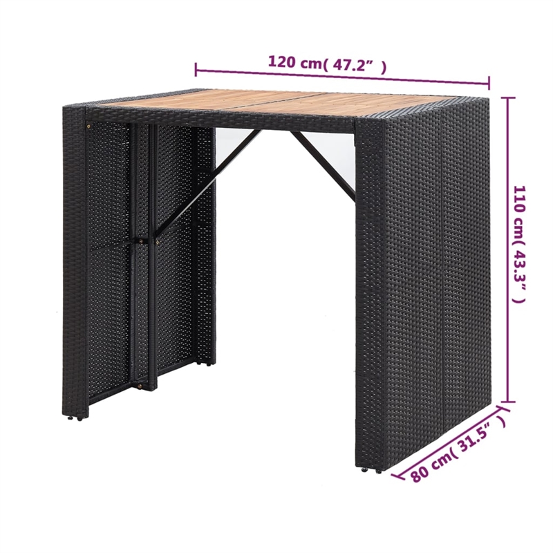 Pemberly Row 5 Piece Solid Acacia Wood Small Bar Set in Black/Cream