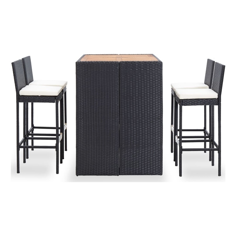 Pemberly Row 5 Piece Solid Acacia Wood Small Bar Set in Black/Cream