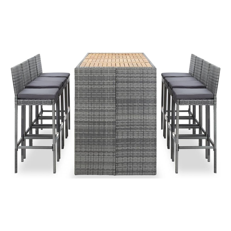 Pemberly Row 9 Piece Outdoor Patio Bar Set in Gray/Anthracite