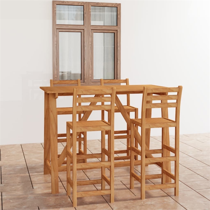 Pemberly Row 5 Piece Solid Acacia Wood Medium Bar Set in Natural