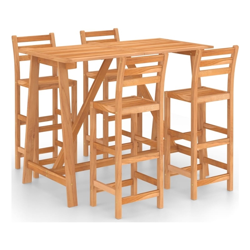 Pemberly Row 5 Piece Solid Acacia Wood Medium Bar Set in Natural