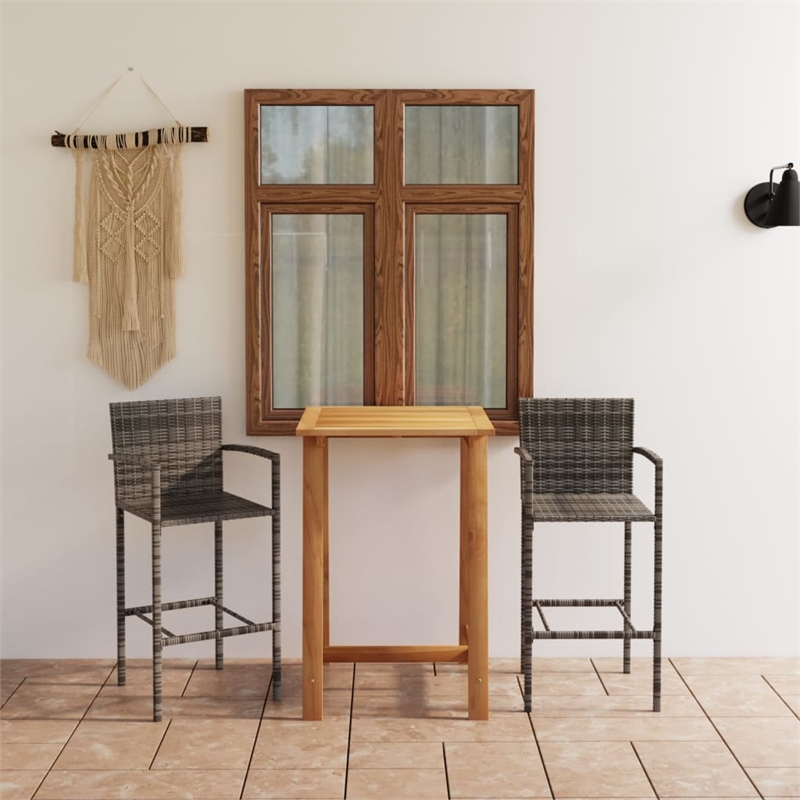 Pemberly Row 3 Piece Solid Acacia Wood Small Bar Set in Gray/Natural