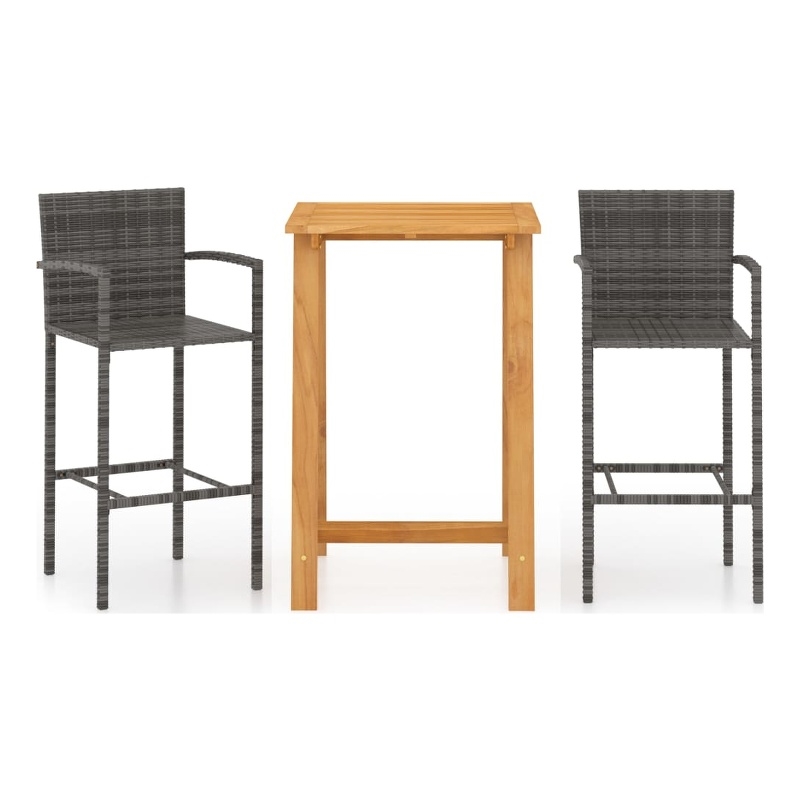 Pemberly Row 3 Piece Solid Acacia Wood Small Bar Set in Gray/Natural