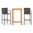 Pemberly Row 3 Piece Solid Acacia Wood Small Bar Set in Gray/Natural