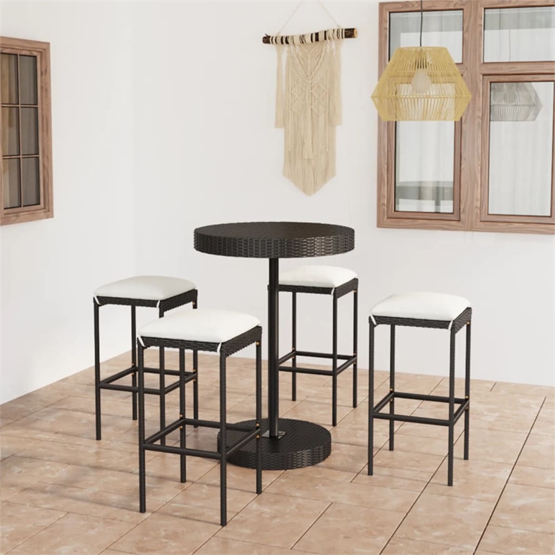 Pemberly Row 5 Piece Steel Outdoor Standard Patio Bar Set in Black