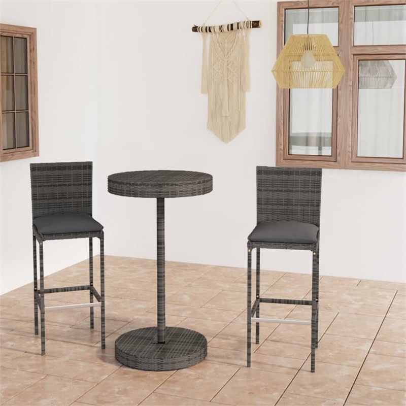 Pemberly Row 3 Piece Steel Small Outdoor Patio Bar Set in Gray