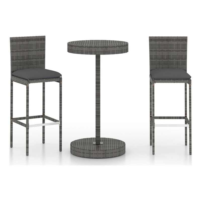 Pemberly Row 3 Piece Steel Small Outdoor Patio Bar Set in Gray