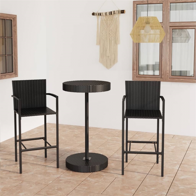 Pemberly Row 3 Piece Steel Small Outdoor Patio Bar Set in Black