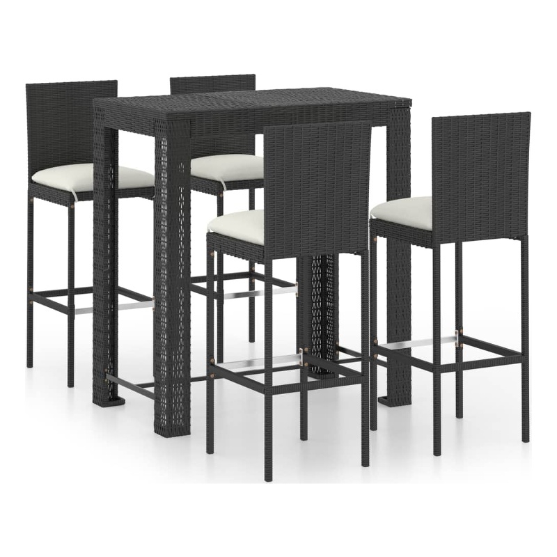 Pemberly Row 5 Piece Steel Outdoor Standard Patio Bar Set in Black