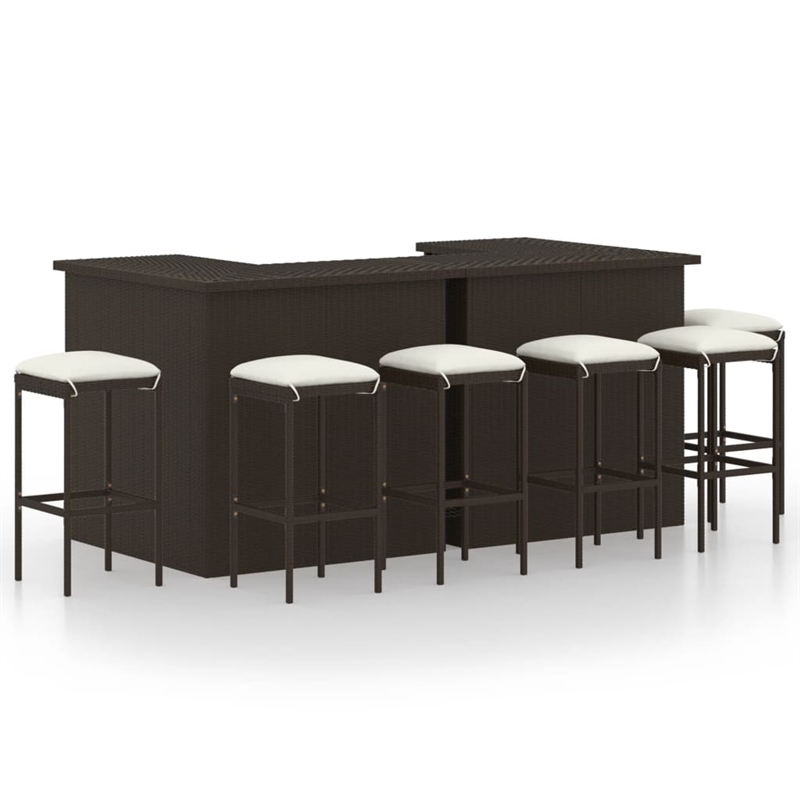 Pemberly Row 8 Piece Poly Rattan Outdoor Patio Bar Set in Brown/Cream