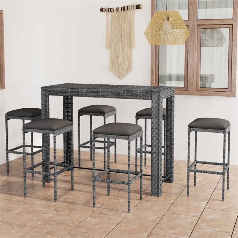 Pemberly Row 9 Piece Steel Standard Outdoor Patio Bar Set in Gray