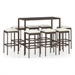 Pemberly Row 9 Piece Steel Outdoor Patio Bar Set with Cushions in Brown