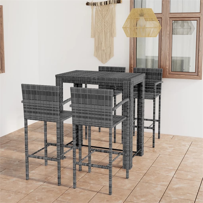 Pemberly Row 7 Piece Steel Large Outdoor Patio Bar Set in Brown