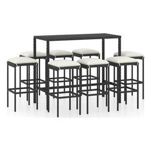 Pemberly Row 9 Piece Steel Outdoor Patio Bar Set in Black/White/Cream