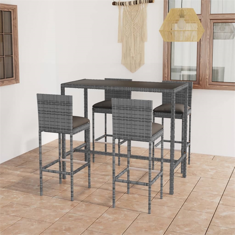 Pemberly Row 5 Piece Steel Large Outdoor Patio Bar Set in Gray