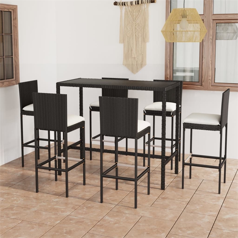 Pemberly Row 7 Piece Poly Rattan Bar Set in Black/White/Cream