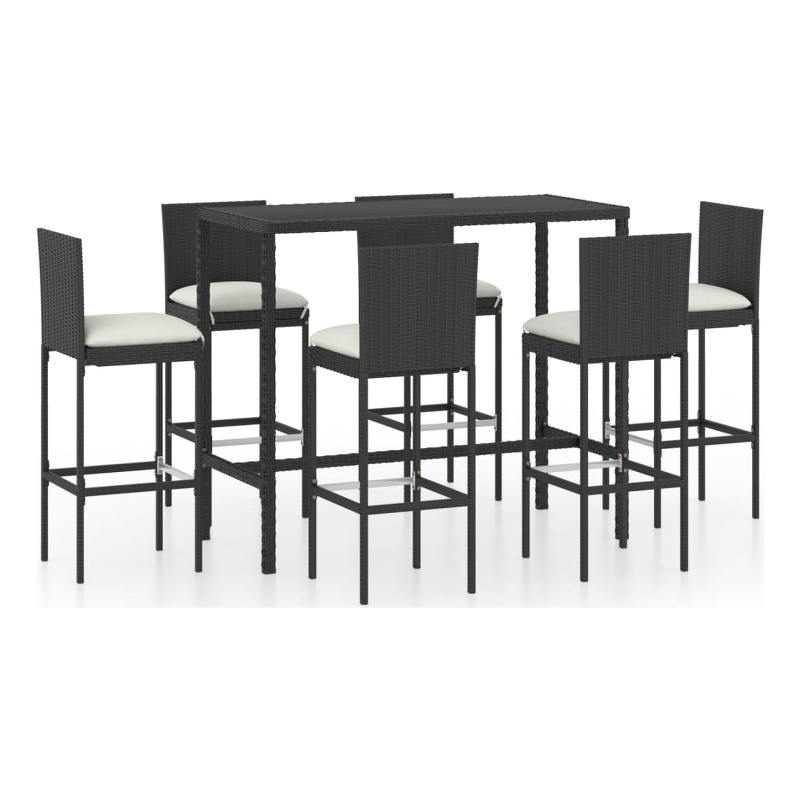 Pemberly Row 7 Piece Poly Rattan Bar Set in Black/White/Cream