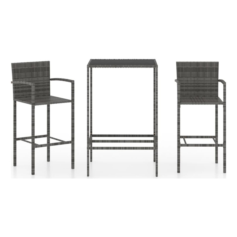 Pemberly Row 3 Piece Steel Outdoor Patio Bar Set with Cushions in Gray