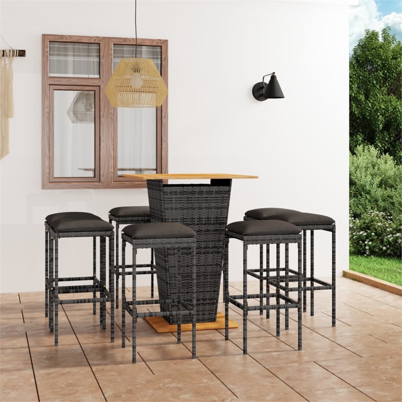Pemberly Row 9 Piece Poly Rattan Outdoor Patio Bar Set in Gray/Anthracite