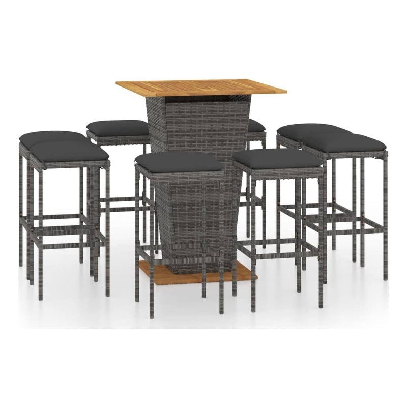 Pemberly Row 9 Piece Poly Rattan Outdoor Patio Bar Set in Gray/Anthracite