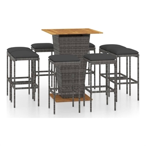 Pemberly Row 9 Piece Poly Rattan Outdoor Patio Bar Set in Gray/Anthracite