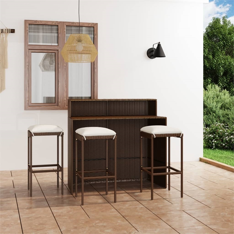 Pemberly Row Steel Outdoor Patio Bar Set with Cushions in Brown