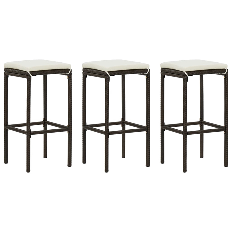 Pemberly Row Steel Outdoor Patio Bar Set with Cushions in Brown
