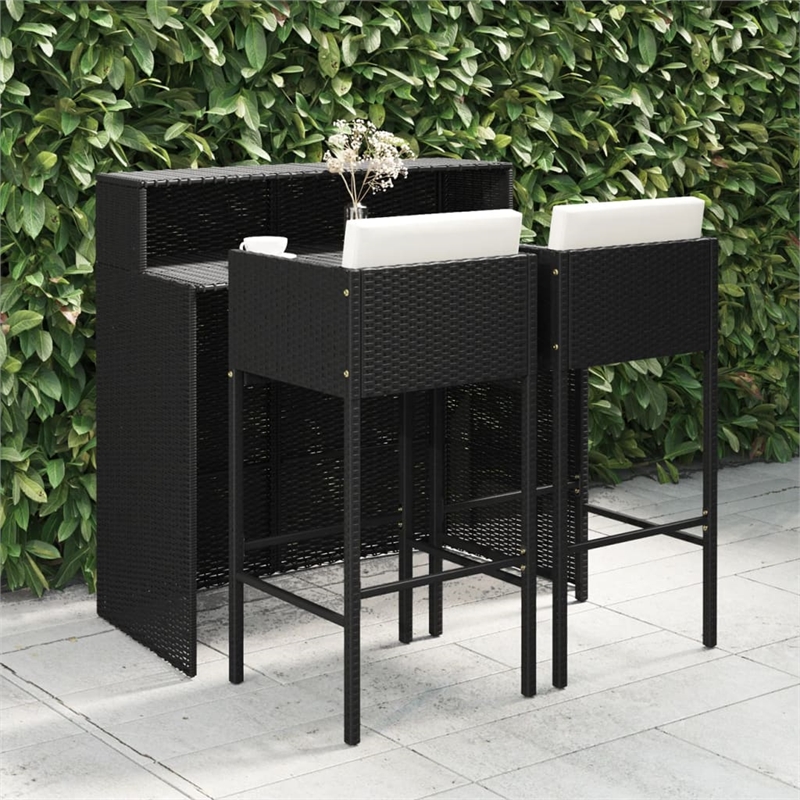 Pemberly Row 3 Piece Poly Rattan Bar Set in Black/White/Cream
