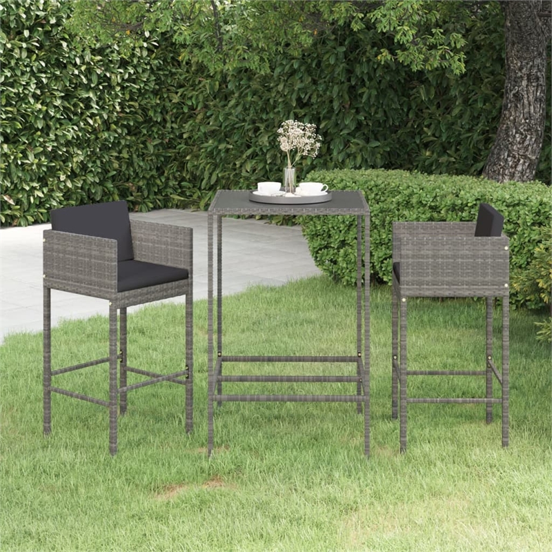Pemberly Row Steel Medium Outdoor Patio Bar Set with Cushions in Gray