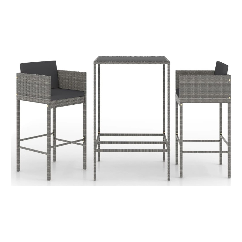 Pemberly Row Steel Medium Outdoor Patio Bar Set with Cushions in Gray