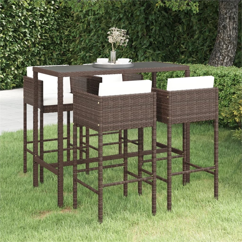 Pemberly Row 5 Piece Steel Medium Outdoor Patio Bar Set in Brown