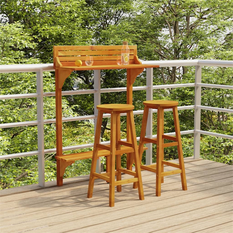 Pemberly Row 3 Piece Solid Acacia Wood Medium Bar Set in Natural
