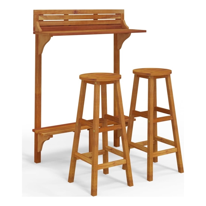 Pemberly Row 3 Piece Solid Acacia Wood Medium Bar Set in Natural