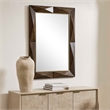 Pemberly Row Diamond Pattern Solid Acacia Wood Mirror in Dark Walnut with Gold