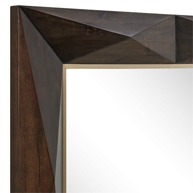 Pemberly Row Diamond Pattern Solid Acacia Wood Mirror in Dark Walnut with Gold