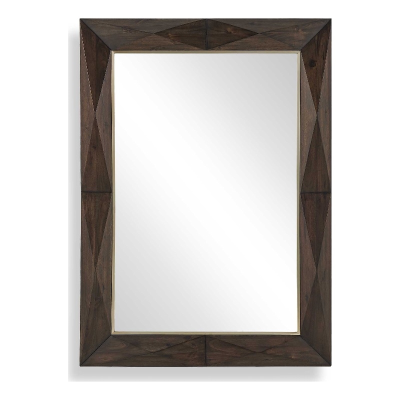 Pemberly Row Diamond Pattern Solid Acacia Wood Mirror in Dark Walnut with Gold